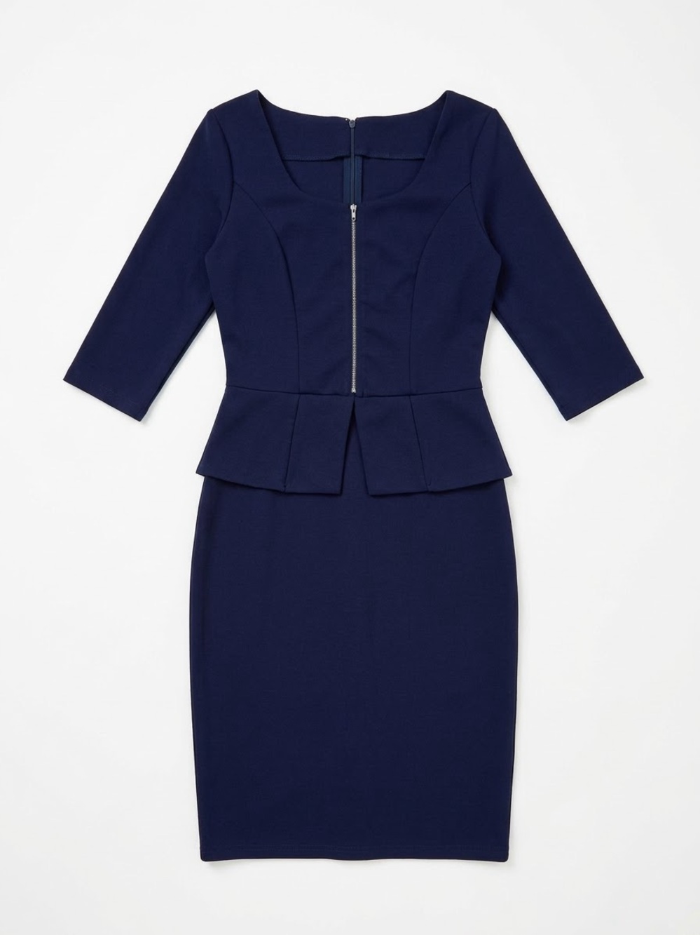 Miusol Navy Peplum Pencil Dress with Front Zip